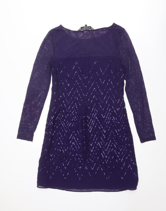 Principles Womens Purple Geometric Polyester Shift Size 8 Boat Neck Zip