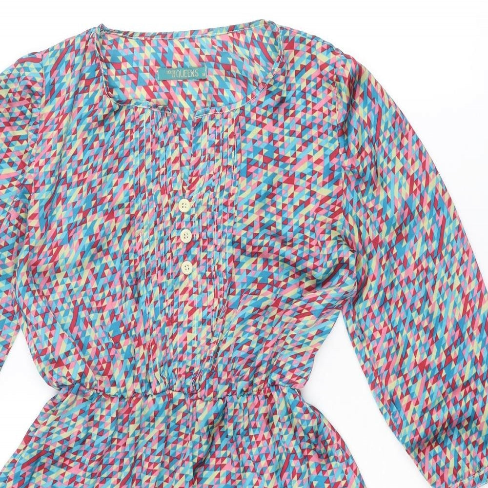 House of Queens Womens Multicoloured Geometric Polyester A-Line Size M Crew Neck Pullover