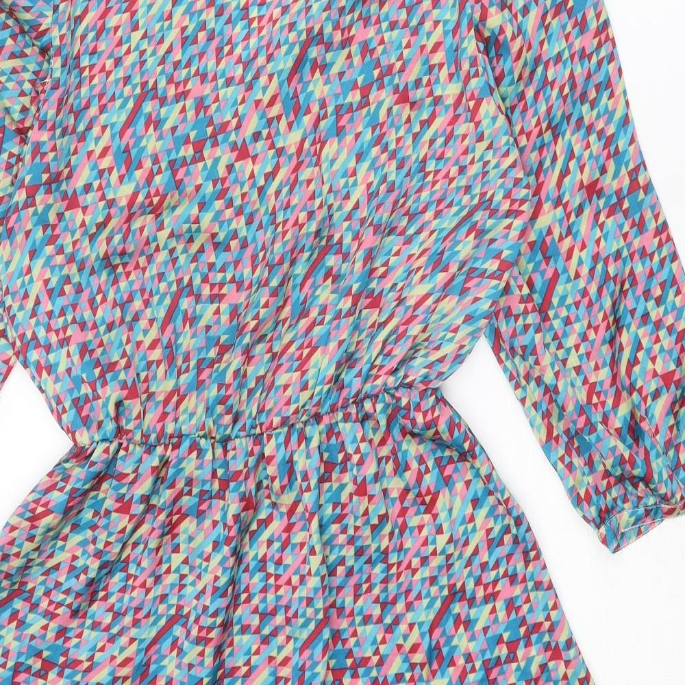 House of Queens Womens Multicoloured Geometric Polyester A-Line Size M Crew Neck Pullover
