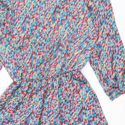 House of Queens Womens Multicoloured Geometric Polyester A-Line Size M Crew Neck Pullover