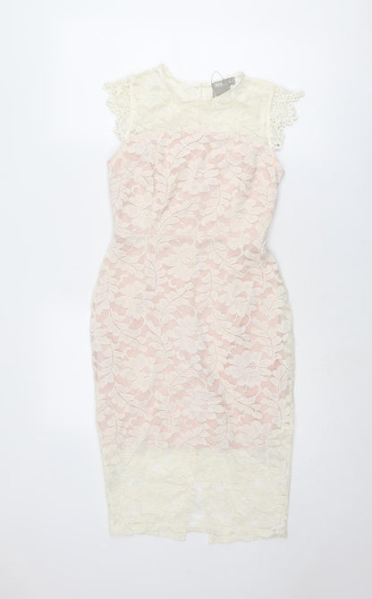 ASOS Womens Ivory Cotton Pencil Dress Size 8 Round Neck Zip