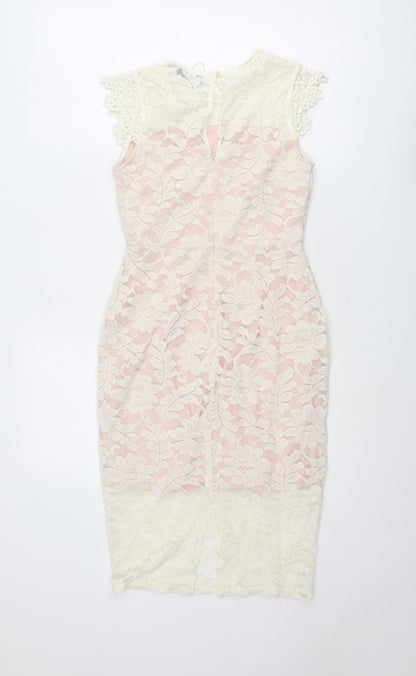 ASOS Womens Ivory Cotton Pencil Dress Size 8 Round Neck Zip