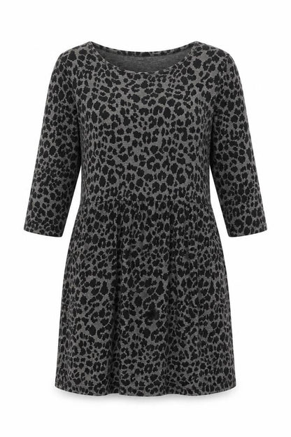Warehouse Womens Black Animal Print Polyester Shift Size 14 Boat Neck Pullover - Leopard Print