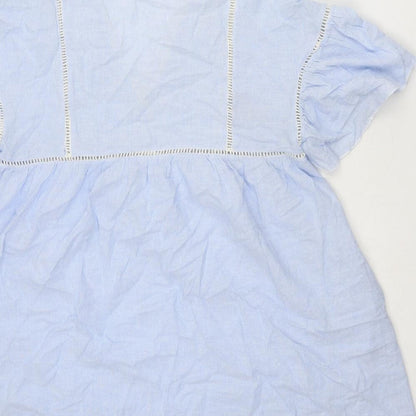 Zara Womens Blue Striped Polyester Mini Size M V-Neck Pullover - Crocheted Lace Detail