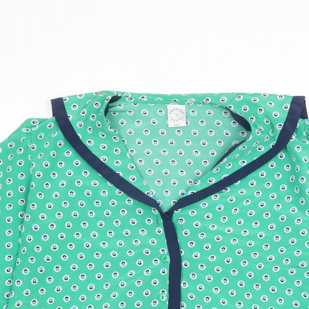 Womens UK Size 14 Country Casuals Green Basic Button-Up