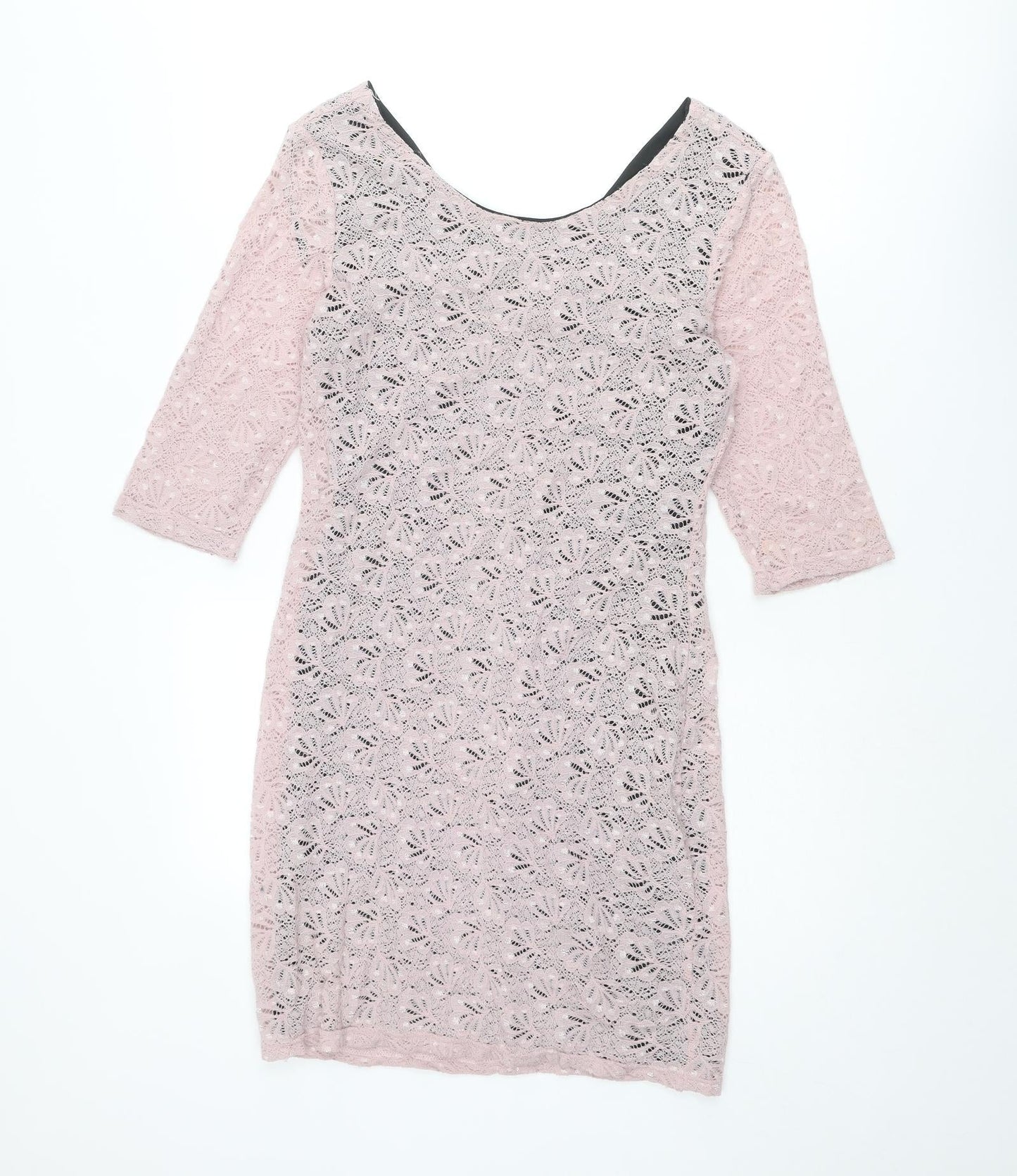 Miss Selfridge Womens Pink Polyester Pencil Dress Size 10 Boat Neck Zip