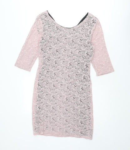 Miss Selfridge Womens Pink Polyester Pencil Dress Size 10 Boat Neck Zip