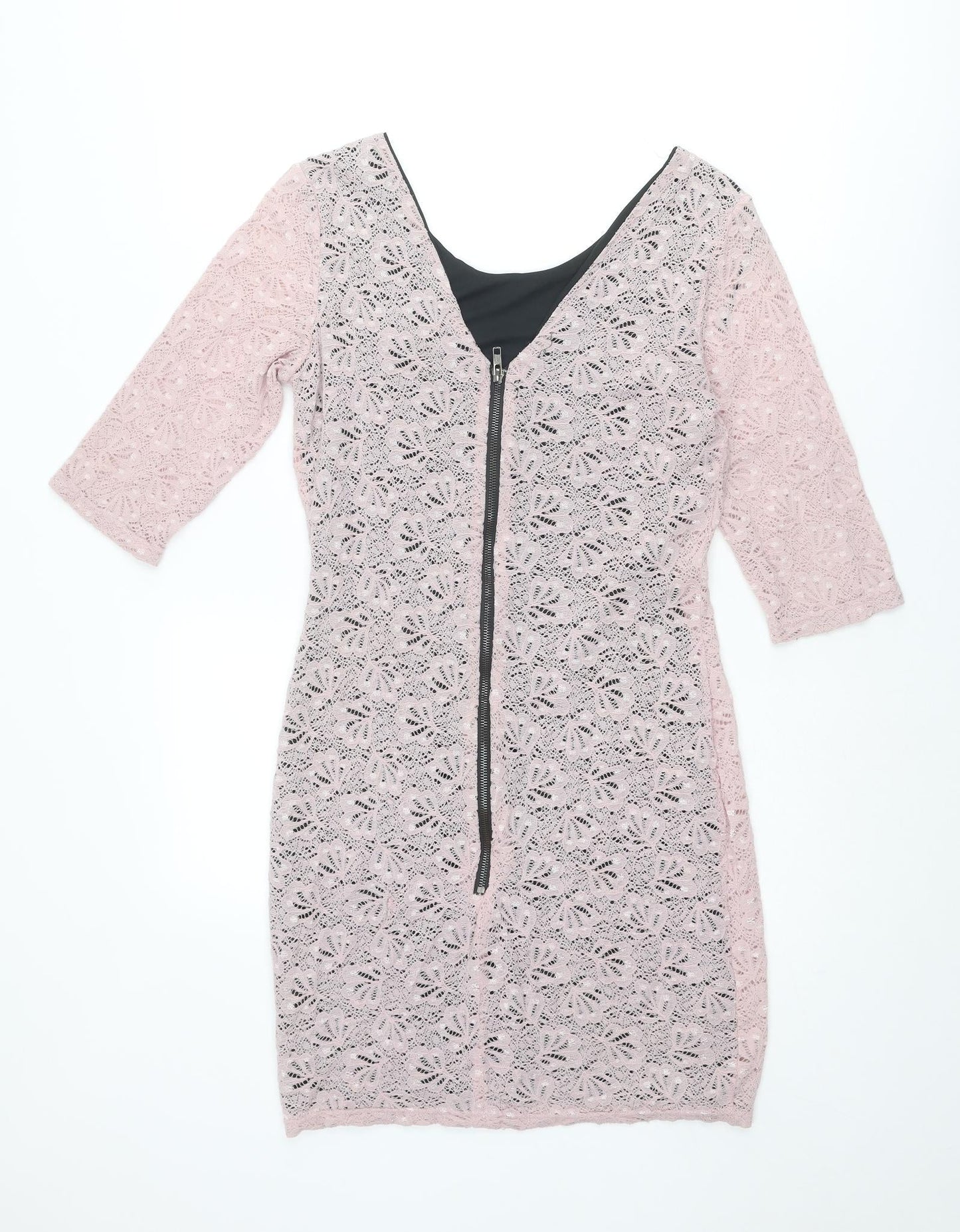 Miss Selfridge Womens Pink Polyester Pencil Dress Size 10 Boat Neck Zip