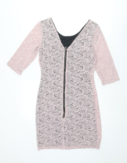 Miss Selfridge Womens Pink Polyester Pencil Dress Size 10 Boat Neck Zip