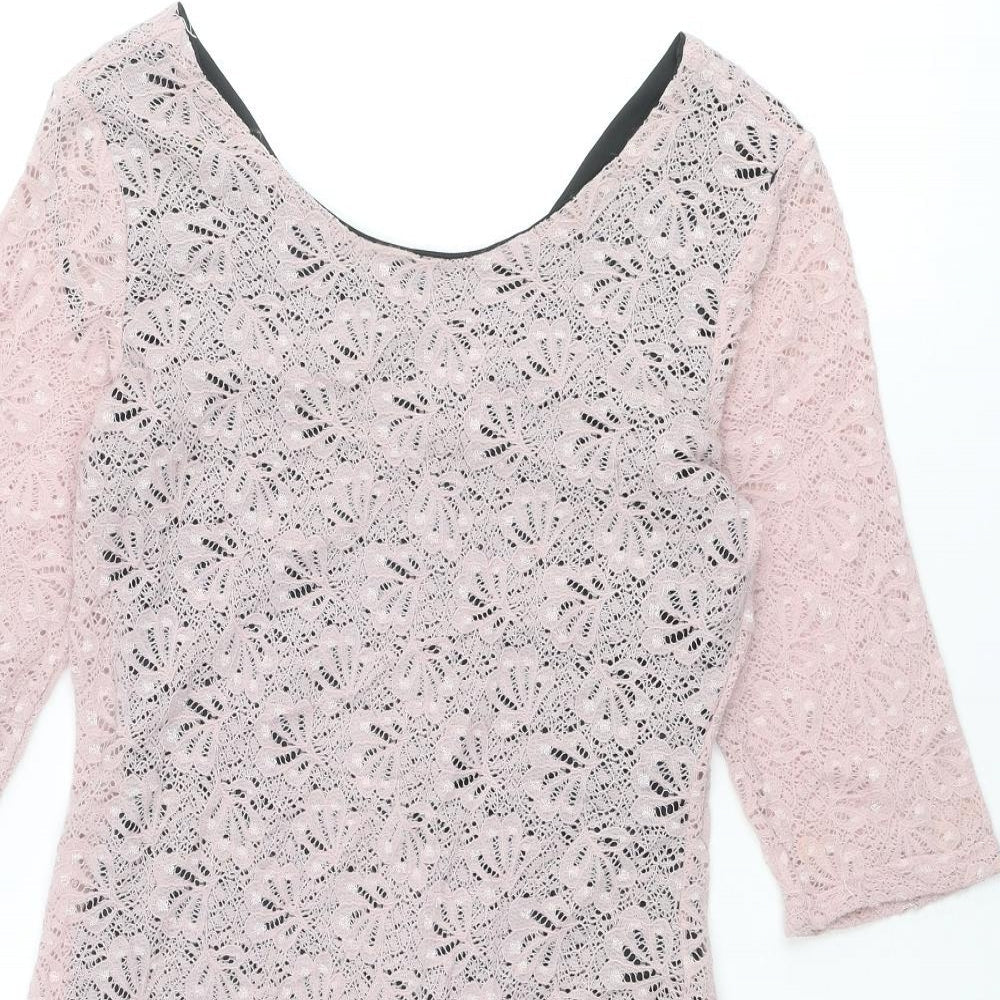 Miss Selfridge Womens Pink Polyester Pencil Dress Size 10 Boat Neck Zip