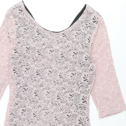 Miss Selfridge Womens Pink Polyester Pencil Dress Size 10 Boat Neck Zip