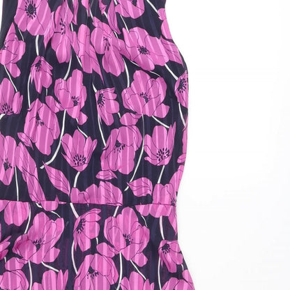 Klass Womens Purple Floral Polyester A-Line Size 10 Boat Neck Zip