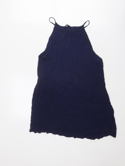 Quiz Womens Blue Cotton Tank Dress Size S Round Neck Tie - Size S-M