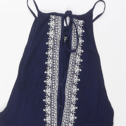 Quiz Womens Blue Cotton Tank Dress Size S Round Neck Tie - Size S-M