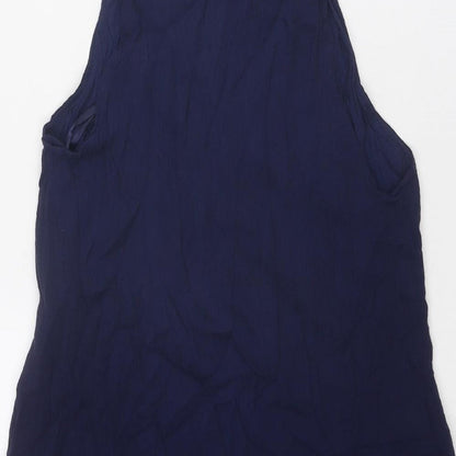 Quiz Womens Blue Cotton Tank Dress Size S Round Neck Tie - Size S-M