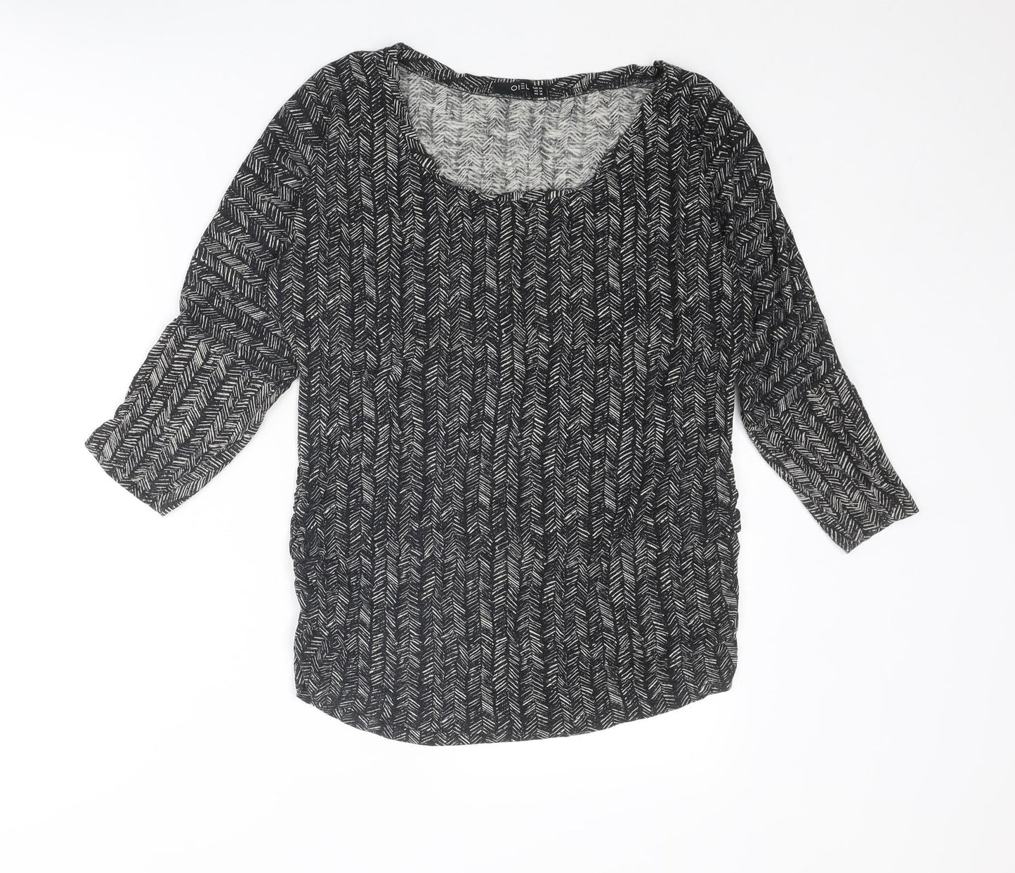 Odel.lk Womens Black Geometric Viscose Basic T-Shirt Size XL Round Neck