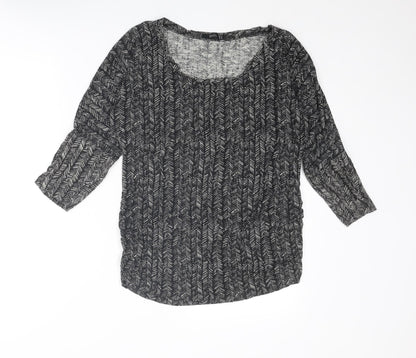 Odel.lk Womens Black Geometric Viscose Basic T-Shirt Size XL Round Neck