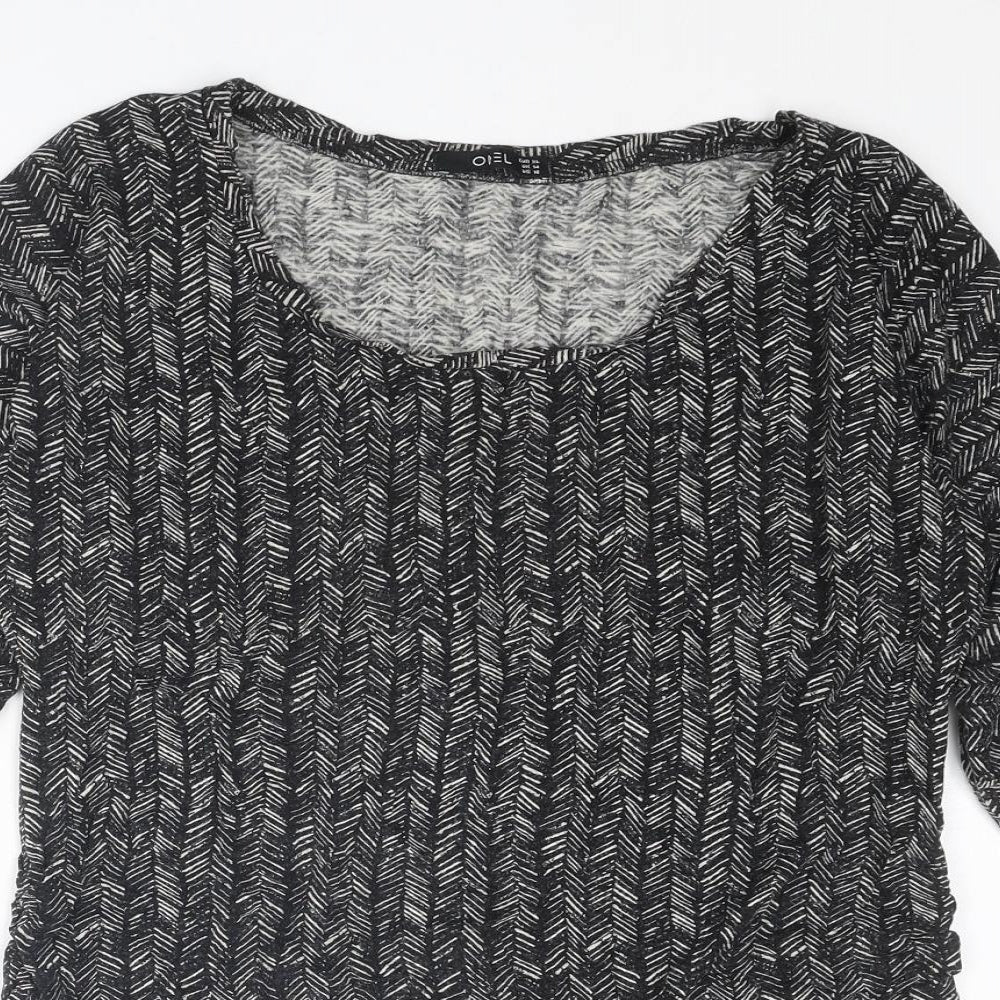 Odel.lk Womens Black Geometric Viscose Basic T-Shirt Size XL Round Neck