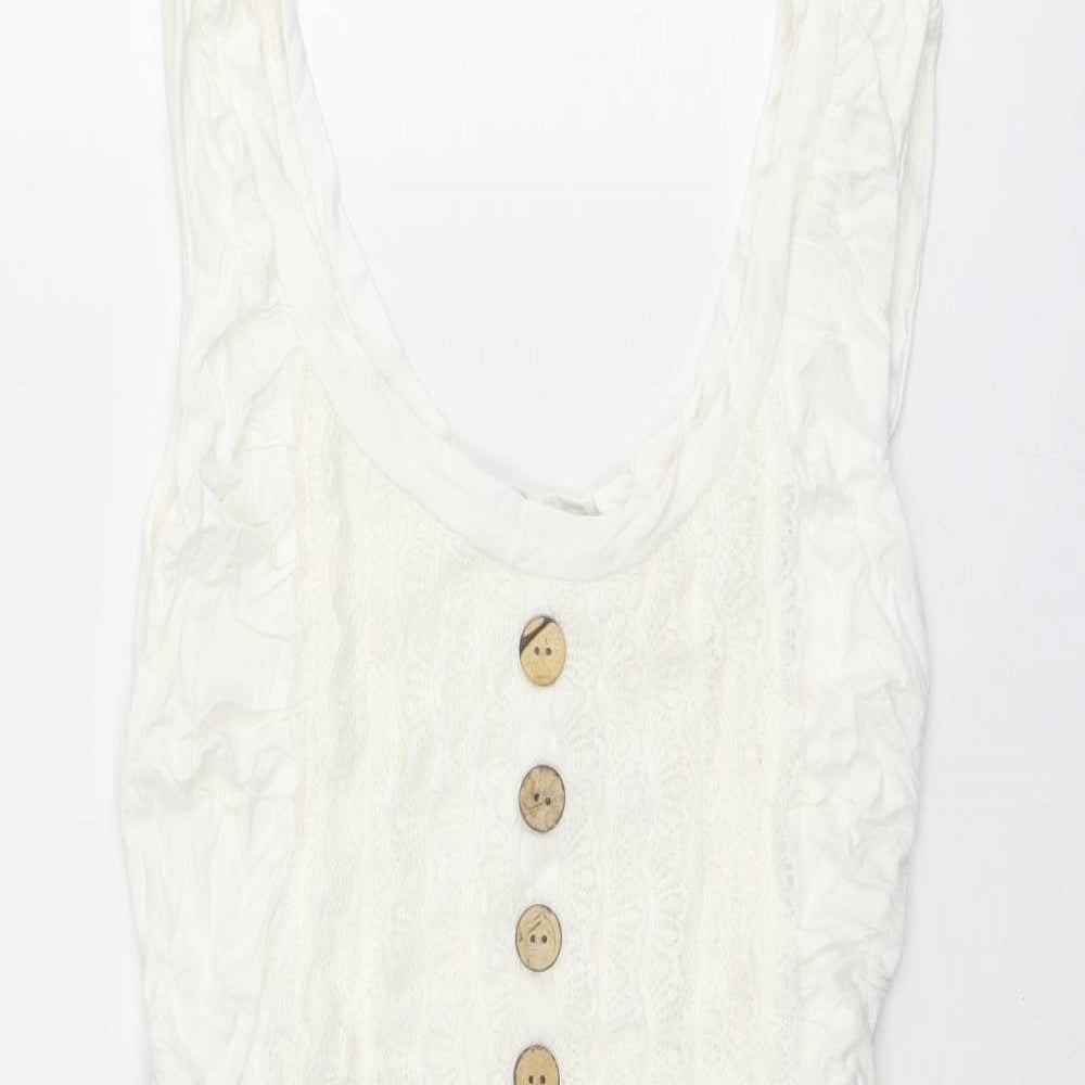 TFNC Womens Beige Cotton Tank Dress Size 10 Scoop Neck Zip - Lace Details