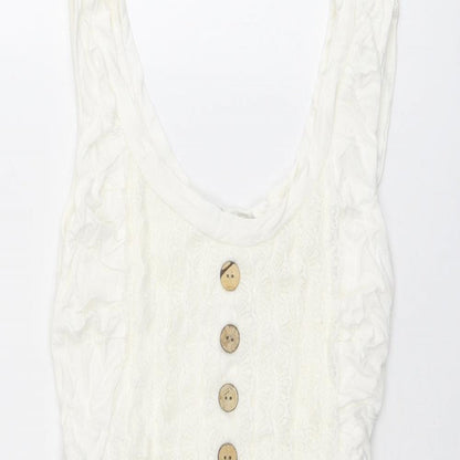 TFNC Womens Beige Cotton Tank Dress Size 10 Scoop Neck Zip - Lace Details