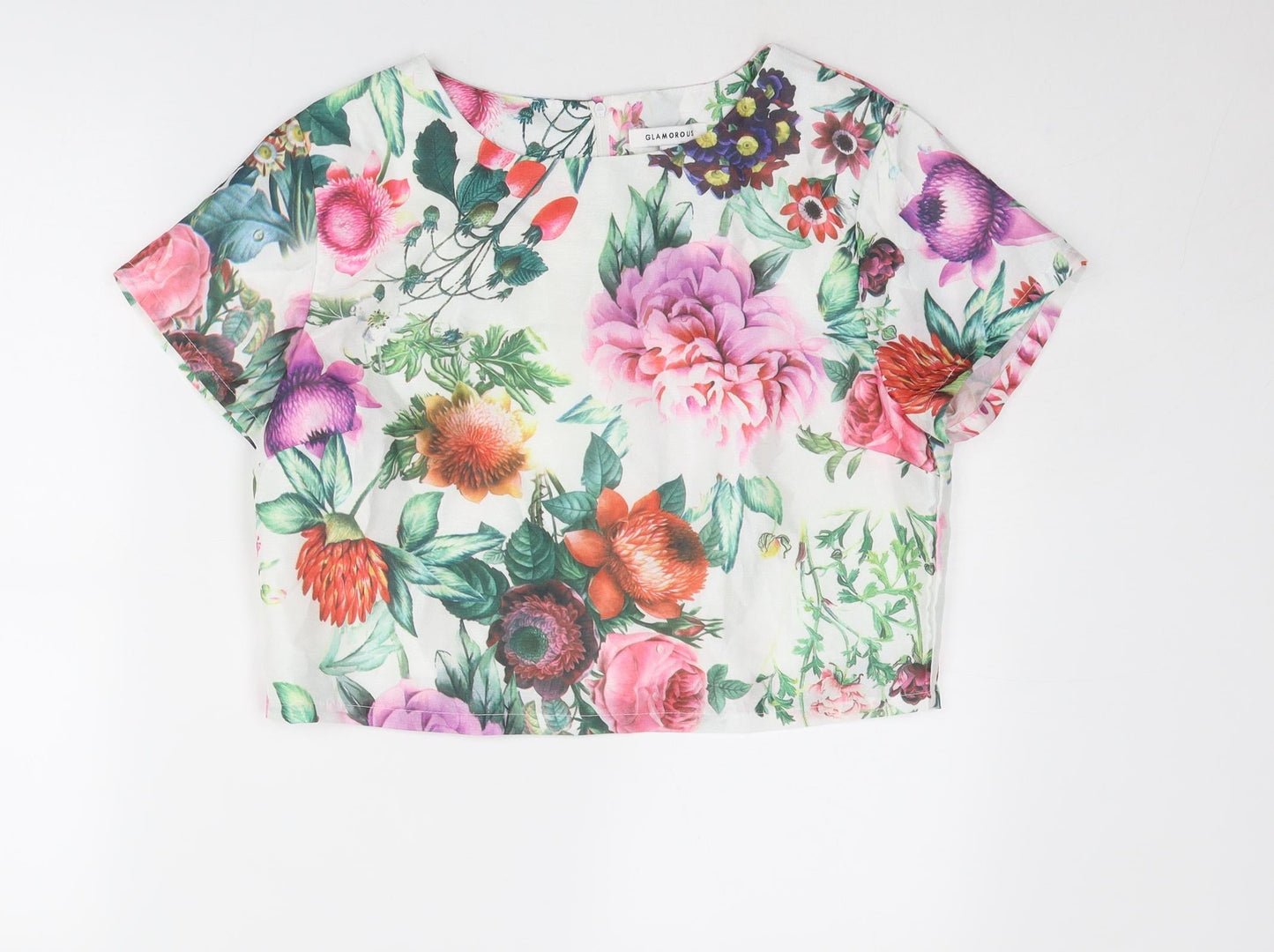 Glamorous Womens Multicoloured Floral Polyester Basic T-Shirt Size L Round Neck