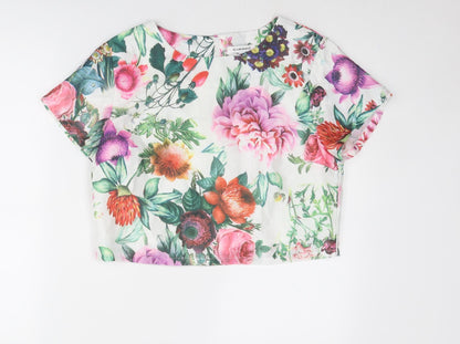 Glamorous Womens Multicoloured Floral Polyester Basic T-Shirt Size L Round Neck