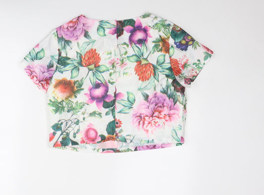 Glamorous Womens Multicoloured Floral Polyester Basic T-Shirt Size L Round Neck