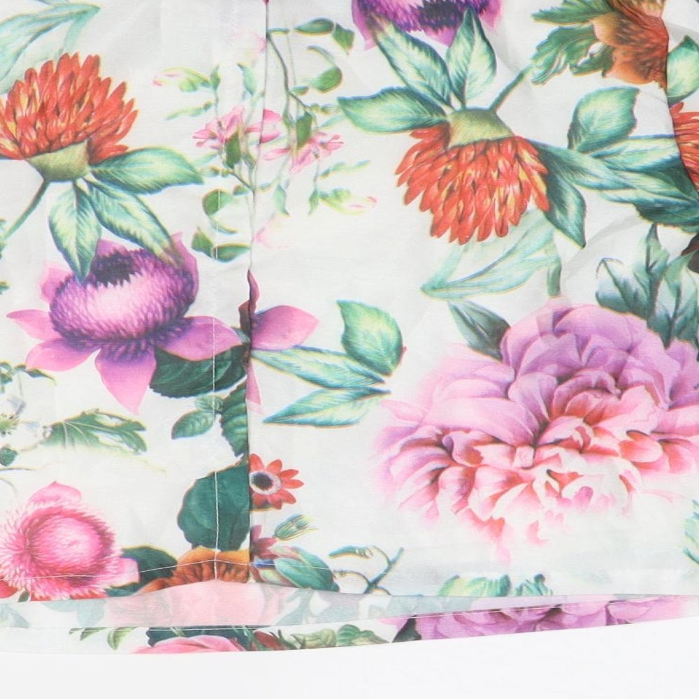 Glamorous Womens Multicoloured Floral Polyester Basic T-Shirt Size L Round Neck