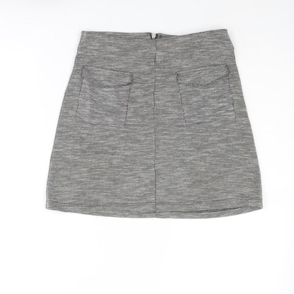 Miss Selfridge Womens Grey Geometric Polyester A-Line Skirt Size 8 Zip