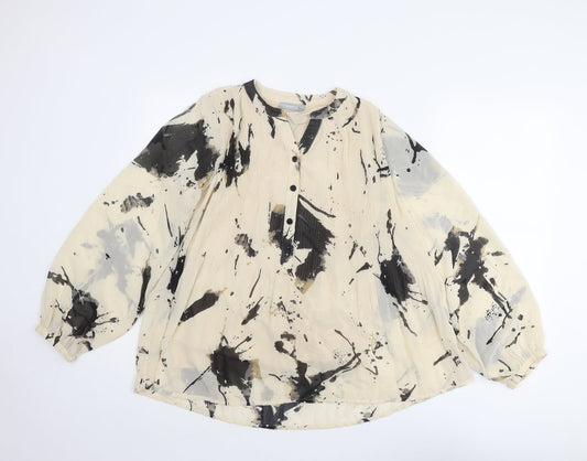 Fransa Womens Beige Geometric Polyester Basic Button-Up Size S V-Neck