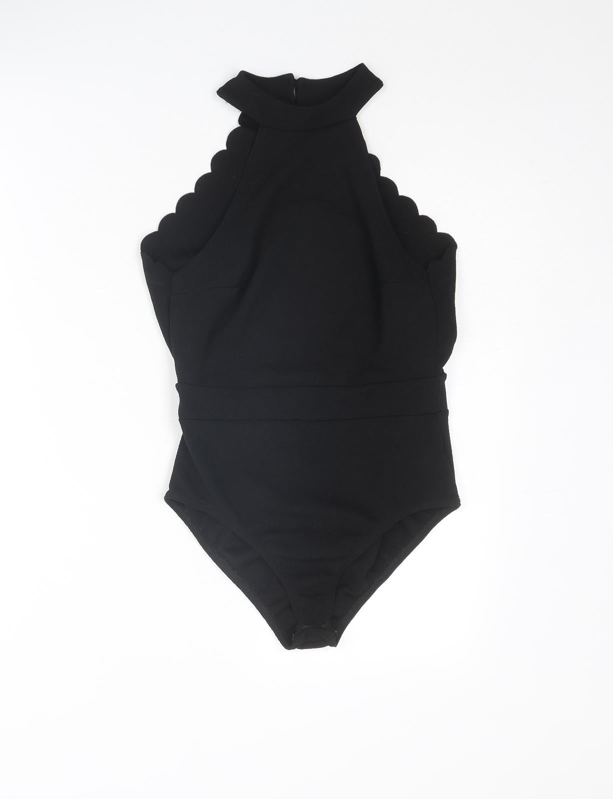 Boohoo Womens Black Polyester Bodysuit One-Piece Size 6 Button