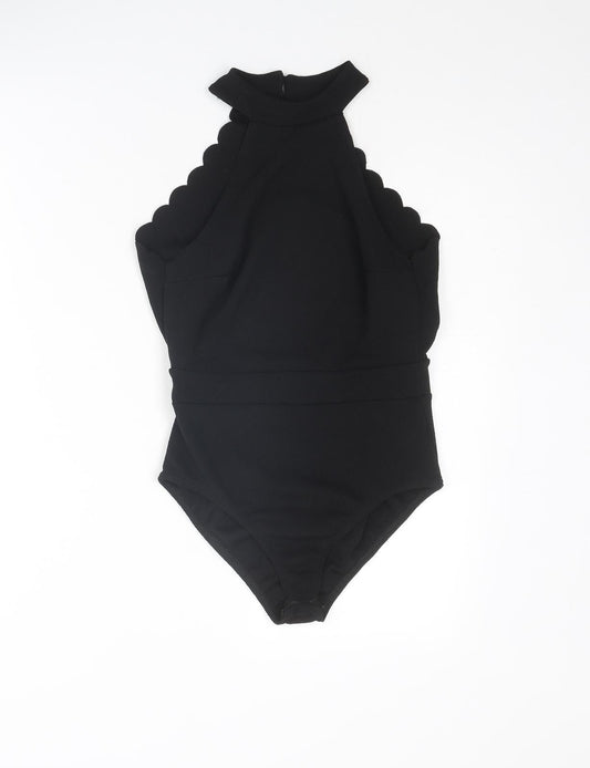 Boohoo Womens Black Polyester Bodysuit One-Piece Size 6 Button