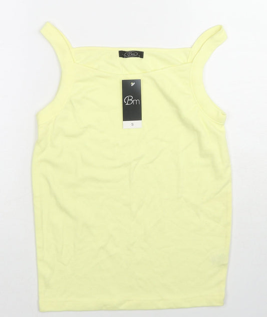 Bonmarché Womens Yellow Cotton Basic Tank Size S Square Neck