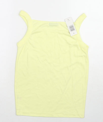 Bonmarché Womens Yellow Cotton Basic Tank Size S Square Neck