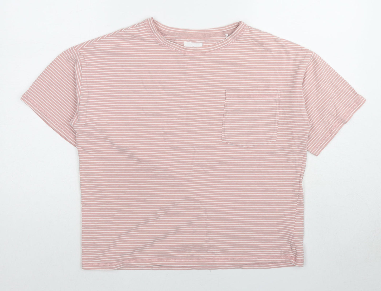 Love Leggings Womens Pink Striped Cotton Basic T-Shirt Size 8 Crew Neck
