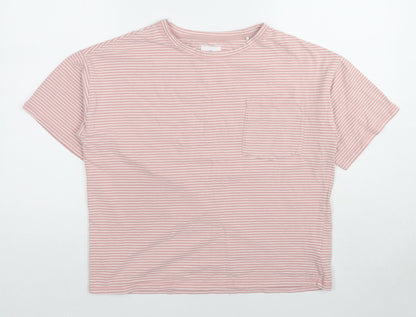 Love Leggings Womens Pink Striped Cotton Basic T-Shirt Size 8 Crew Neck