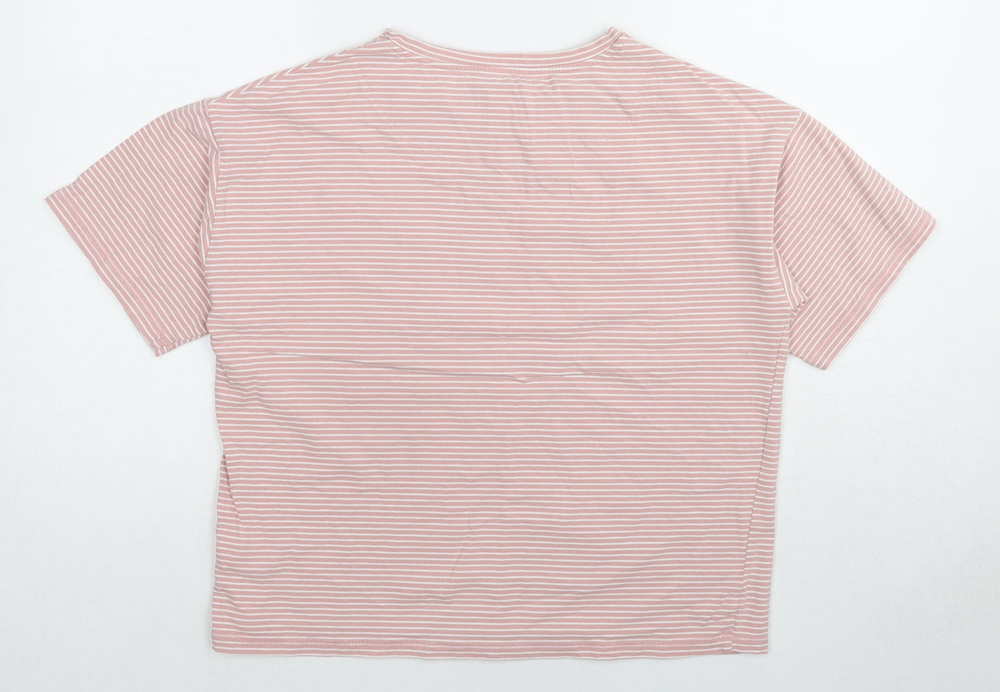 Love Leggings Womens Pink Striped Cotton Basic T-Shirt Size 8 Crew Neck