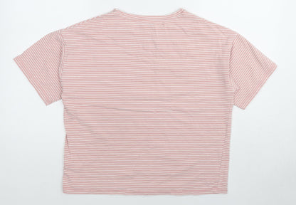 Love Leggings Womens Pink Striped Cotton Basic T-Shirt Size 8 Crew Neck