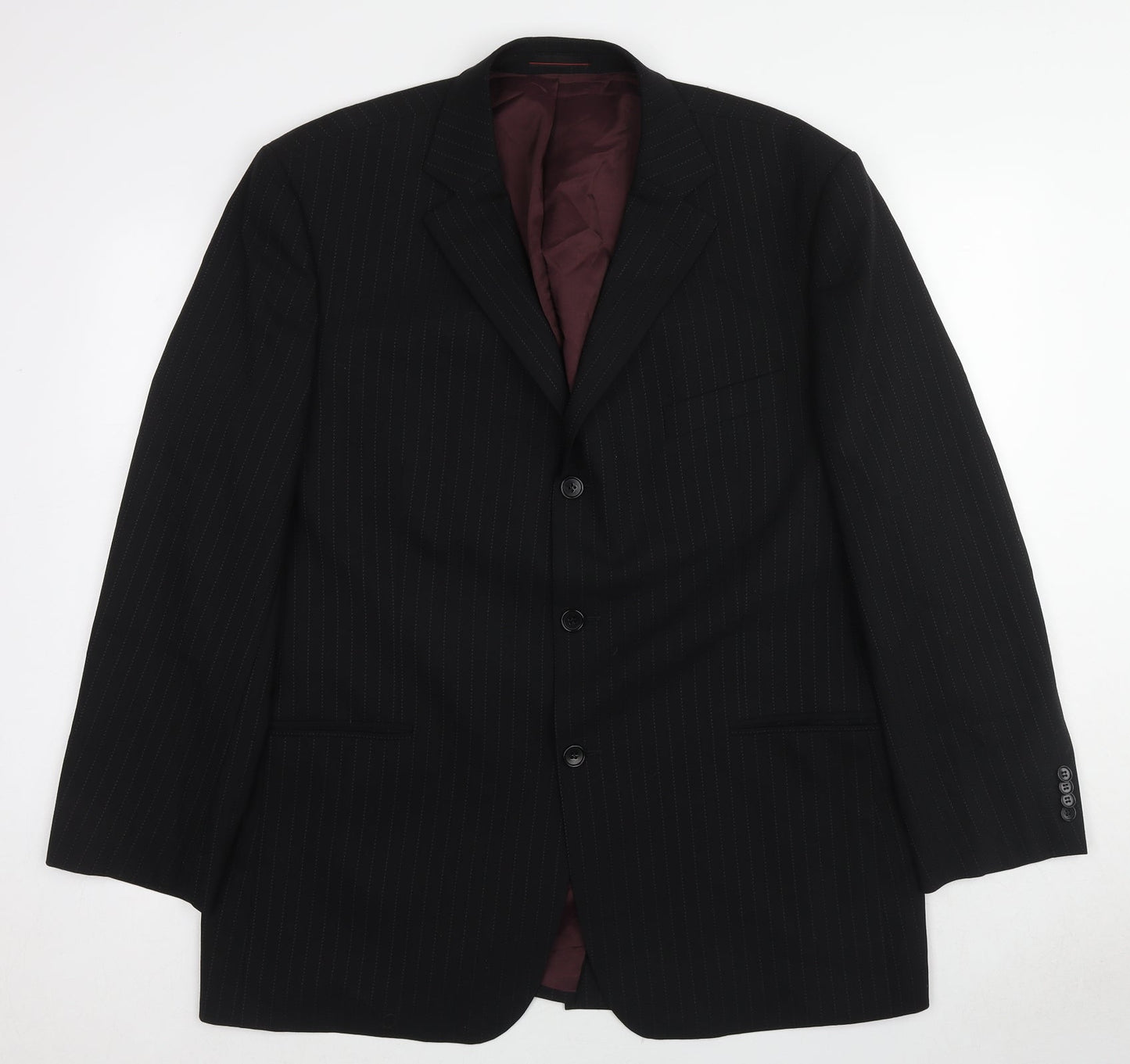 1860 Menswear Mens Black Striped Wool Jacket Suit Jacket Size 44 Regular