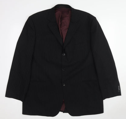 1860 Menswear Mens Black Striped Wool Jacket Suit Jacket Size 44 Regular