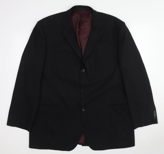 1860 Menswear Mens Black Striped Wool Jacket Suit Jacket Size 44 Regular