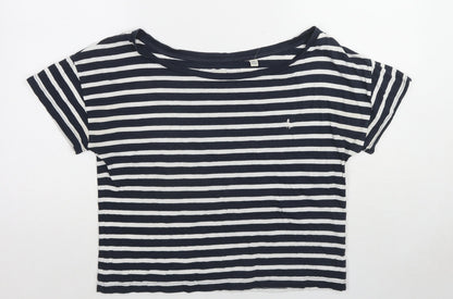Jack Wills Womens Blue Striped Cotton Basic T-Shirt Size 8 Round Neck