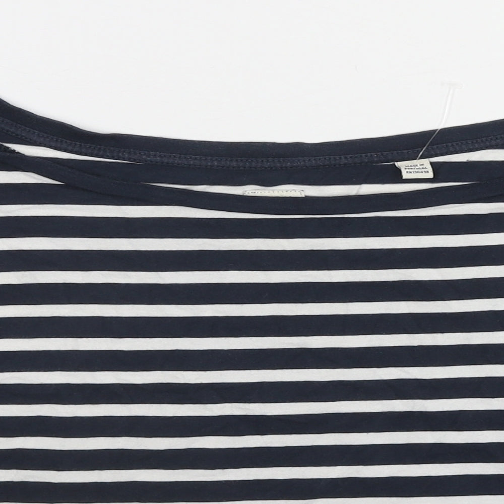 Jack Wills Womens Blue Striped Cotton Basic T-Shirt Size 8 Round Neck