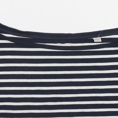 Jack Wills Womens Blue Striped Cotton Basic T-Shirt Size 8 Round Neck
