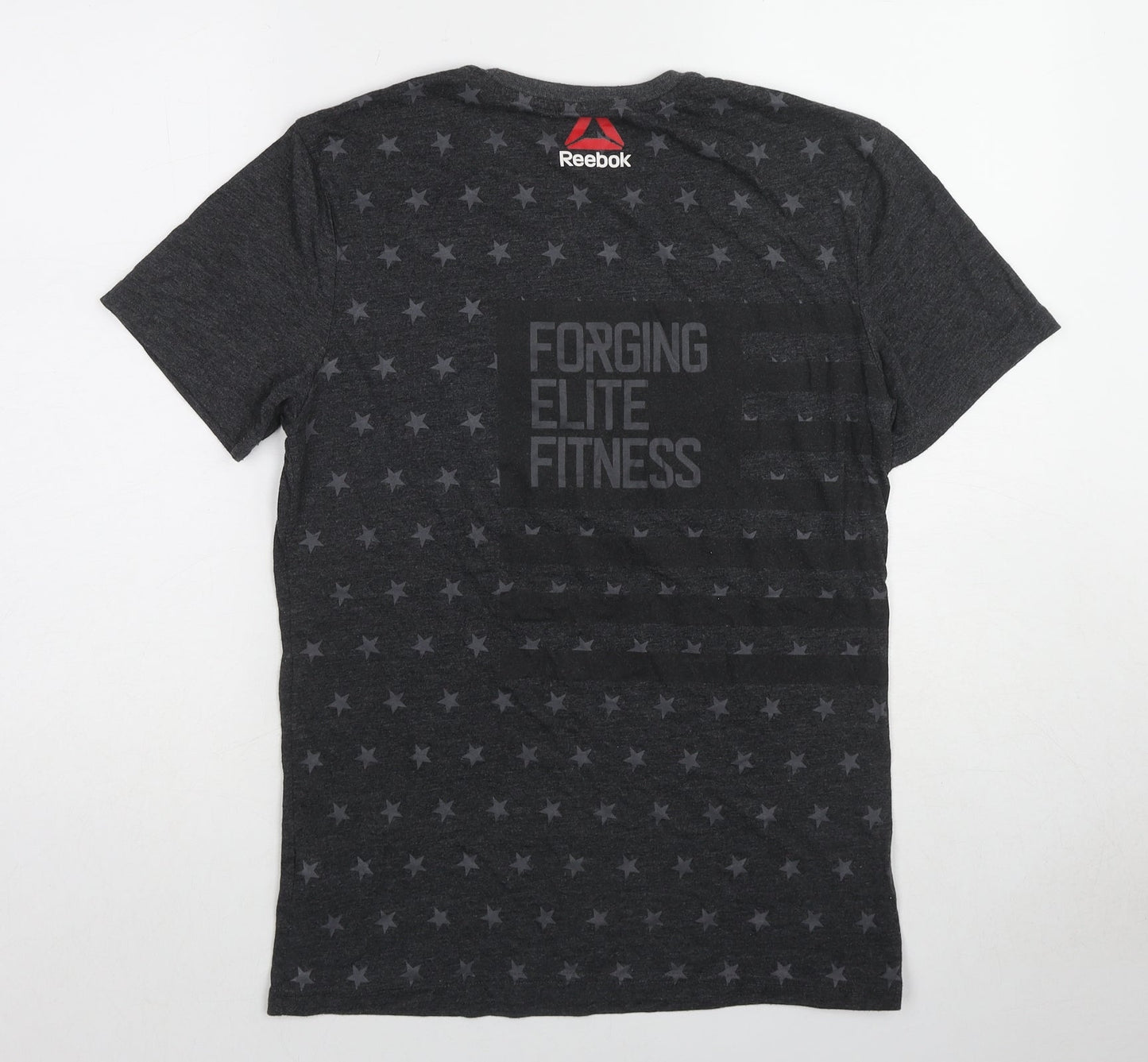 Reebok Mens Grey Geometric Polyester T-Shirt Size S Round Neck - Star pattern