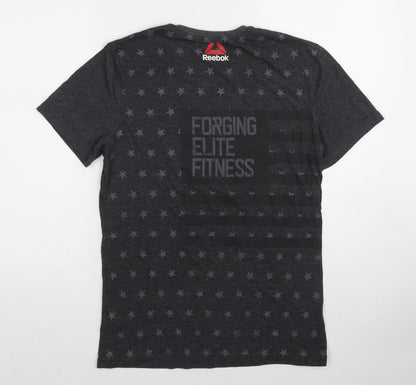 Reebok Mens Grey Geometric Polyester T-Shirt Size S Round Neck - Star pattern