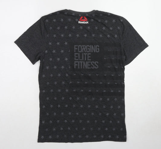 Reebok Mens Grey Geometric Polyester T-Shirt Size S Round Neck - Star pattern