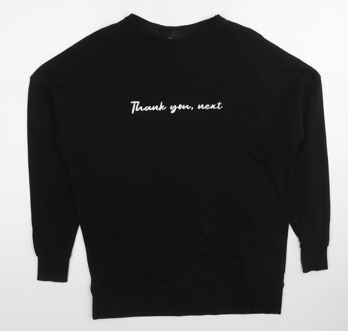 New Look Womens Black Cotton Pullover Sweatshirt Size 6 Pullover - Thank you next