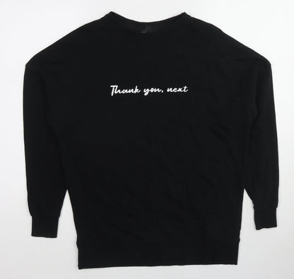 New Look Womens Black Cotton Pullover Sweatshirt Size 6 Pullover - Thank you next