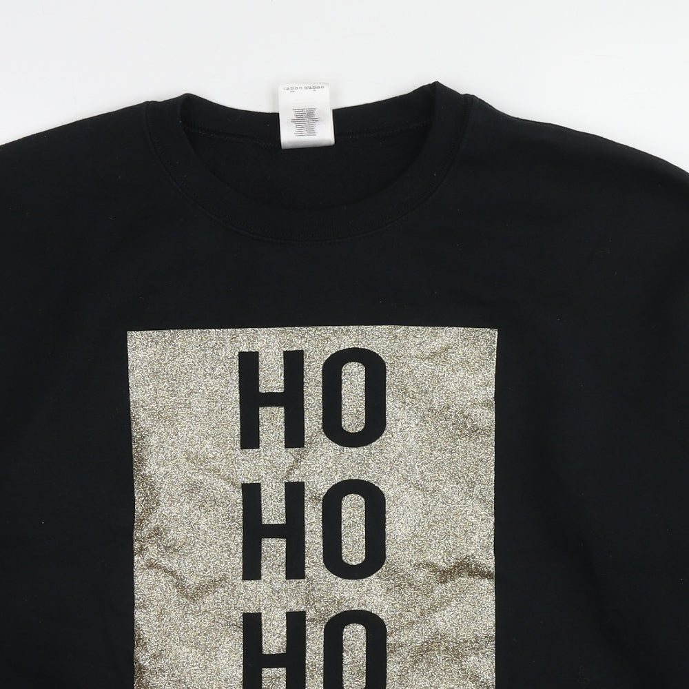 Gildan Womens Black Cotton Pullover Sweatshirt Size L Pullover - Christmas HO HO HO Glitter